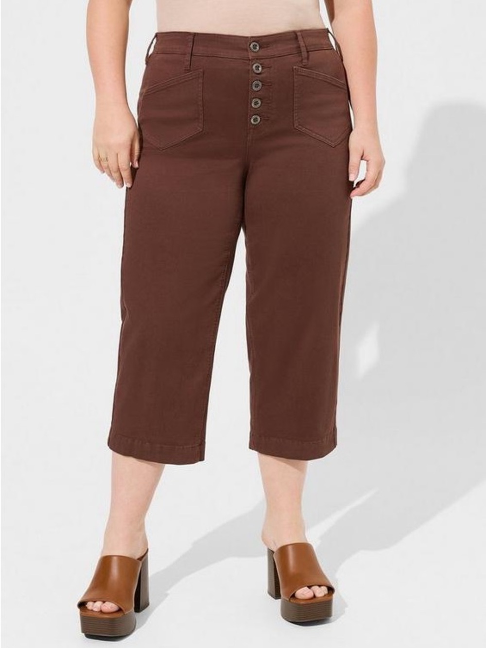 Torrid Crop Wide Leg Stretch Twill High Rise Patch Pocket Pant Puce Size 12 New